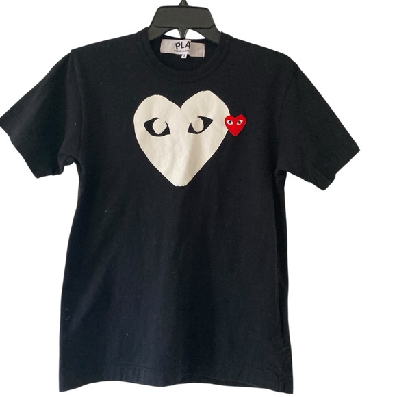 Comme des Garcons PLAY Black Tee with Double Heart Logo - Picture 2 of 7